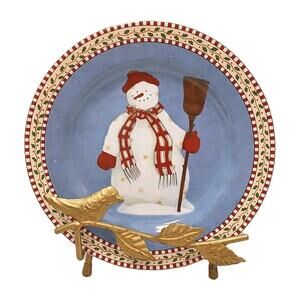 1997 SAKURA Snowman Debbie Mumm Salad Dessert Plate Christmas Blue Replacement